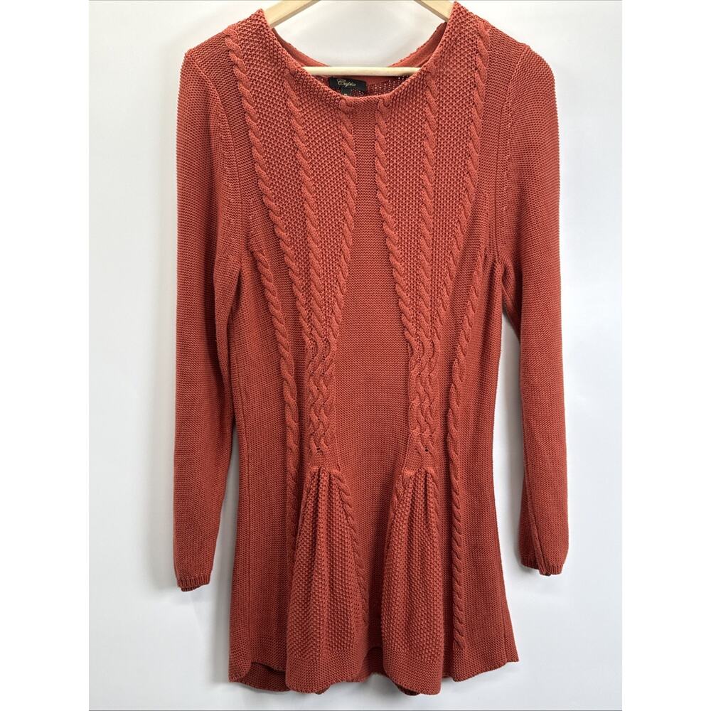 Cupio Cable Knit Tunic Sweater XL Cottagecore Boho Peplum Rust Orange